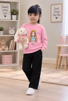 2 Pcs Girl's Cotton Printed Tracksuit