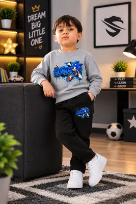 Sonic winter 2 Pcs Boy's Fleece Printed Tracksuit