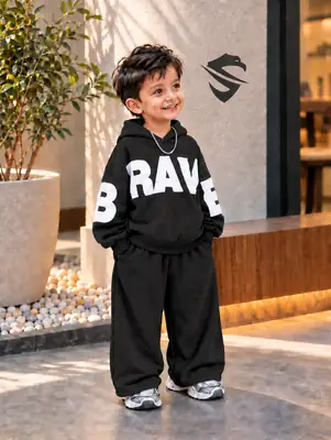 Brave 2 Pcs Boy's Fleece Printed Hoodie Tracksuit