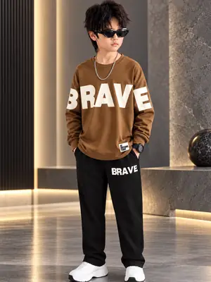 2 Pcs Boy's Fleece Printed Tracksuit