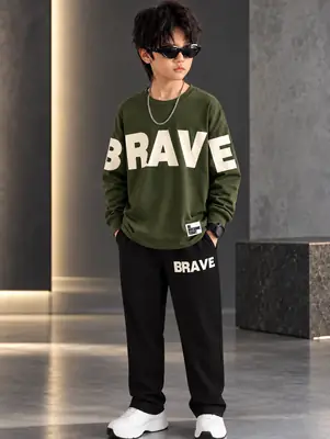 2 Pcs Boy's Fleece Printed Tracksuit