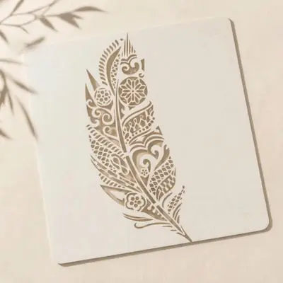 Casvena Mandala Feather Stencil - Wall & Canvas