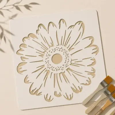 Casvena Gerbera Daisy Reusable Stencil for Wall 