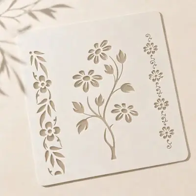 Casvena Floral Flower Reusable Stencil for Wall 