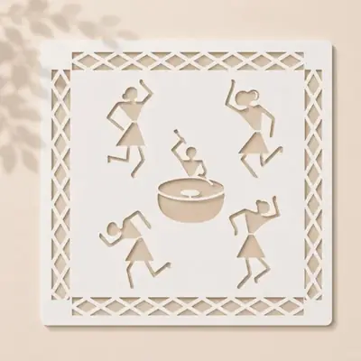 Casvena Dancing Warli Tribal Art Reusable Stencil 