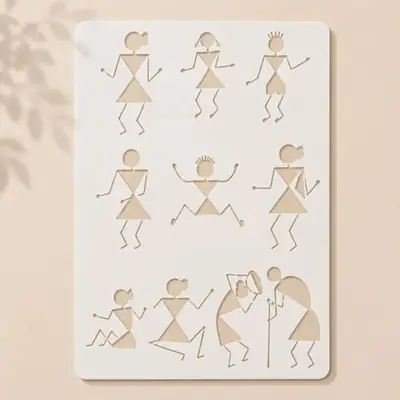 Casvena Warli Tribal Bonfire Reusable Stencil for Wall