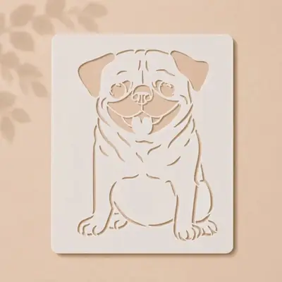 Casvena Happy Pug Reusable Stencil for Wall & Canva