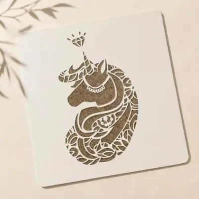 Casvena Mandala Unicorn Head Reusable Stencil for Wall