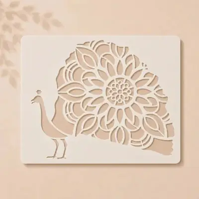 Casvena Mandala Peacock Reusable Stencil for Wall