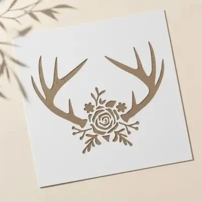 Casvena Rose Antlers Reusable Stencil for Wall