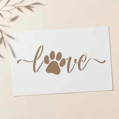 Casvena Love Paw Print Script Reusable Stencil for Wall