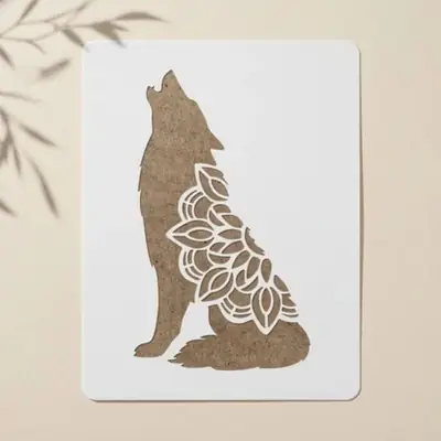 Casvena Mandala Wolf Reusable Stencil for Wall & Canva