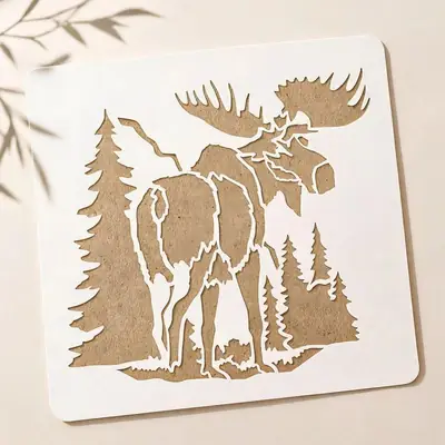 Casvena Moose In The Woods Reusable Stencil for Wall