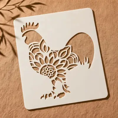 Casvena Mandala Rooster Reusable Stencil for Wall