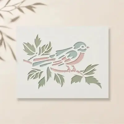 Casvena Bird on Branch Reusable Stencil for Wall & Canva