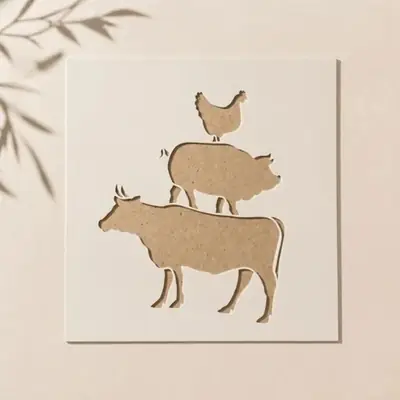 Casvena Cow Pig Chicken Reusable Stencil for Wall & Canva