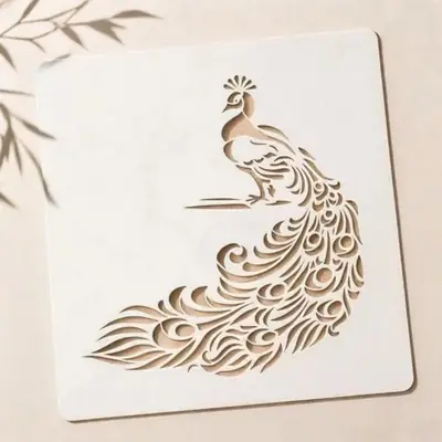 Casvena Peacock Reusable Stencil for Wall & Canvas Painting