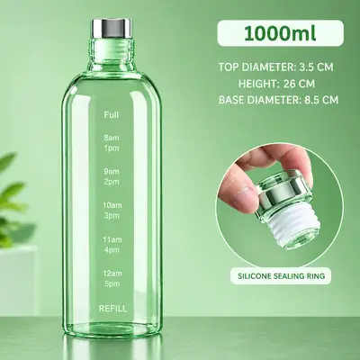 1000/Ml Glass Water Bottle With Time Scale - Couple Glass Portable Bottle - Water Container Anti-drop - Outdoor Water Bottle