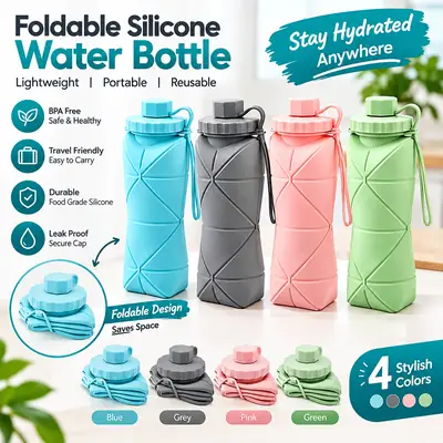 600Ml Foldable Silicone Water Bottle with Strap