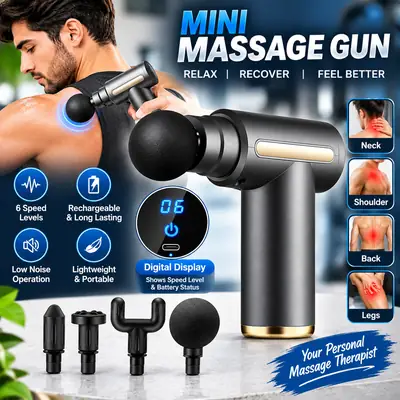 Mini Massage Gun Electric Deep Tissue Massager with 6 Speed Levels & Digital Display | Rechargeable Portable Muscle Massage Gun for Neck, Shoulder, Back & Legs