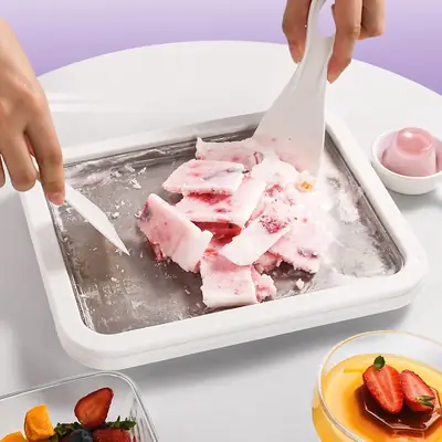 Stainless Steel Ice Cream Maker - With Pan And 2 Scrapers