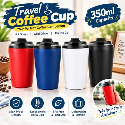 350ml Travel Coffee Cup with Black Flip Lid