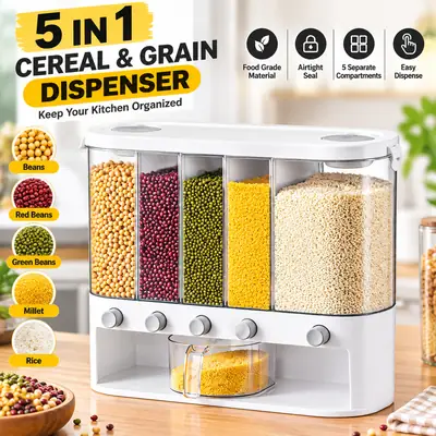  5 in 1 Cereal Dispenser for Kitchen, Rice & Grain Container