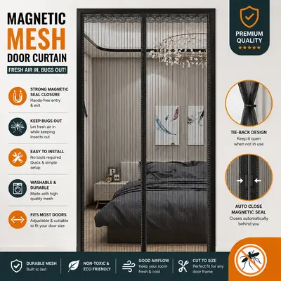  Anti Mosquito Magnetic Mesh Curtain Hands-Free Automatic Closing Screen Door - 100x210cm