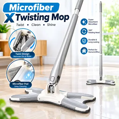  360° Rotating Head Microfiber X Twisting Mop Floor Cleaning