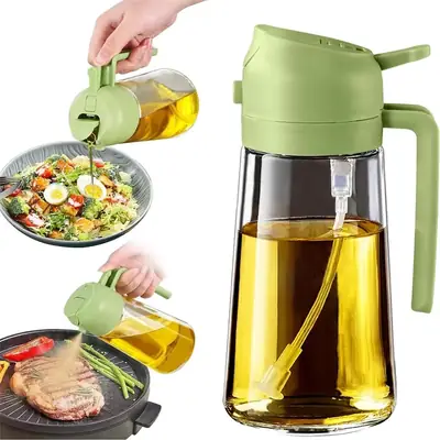 470ml Kitchen Glass Oil Sprayer Bottle - 2in1 Olive Oil Dispenser - Oil Jar Cruet - Anti-leakage Spray - Kitchen Baking, Roasting, Cooking Tool