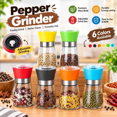 Pepper Grinder Manual Spice Grinder with Glass Bottle