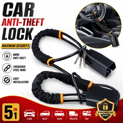 Heavy Duty Car Handbrake Lock - Anti-Theft Steel Wire - Vehicle Gear & Hand Brake Security Lock with Keys - Universal Auto Safety Lock
