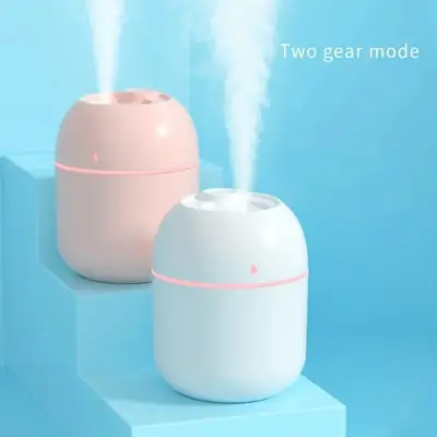 Imported Double Nozzle Air Humidifier – USB Mini Mist Maker with Colorful LED Light, Portable Desktop Humidifier for Room, Car & Office