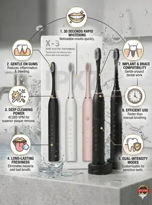 Ultrasonic Sonic Electric Toothbrush – USB Rechargeable Washable Electric Toothbrush for Daily Oral Care, Teeth Cleaning & Whitening