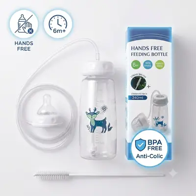 Hands Free Baby Feeding Bottle with Straw 240ml