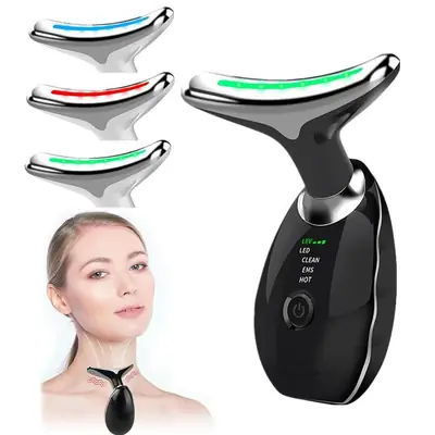 Digital Face & Neck Massager T-Shaped – EMS Facial Massage Device with LED Light, Hot & Vibration Modes for Face, Jawline & Neck