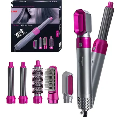 Imported 5-in-1 Hot Air Brush – Hair Straightener & Dryer Brush with Hair Volumizer, Electric Styling Brush for Hair Drying, Smoothing & Styling
