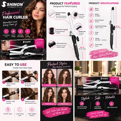 hinon Professional Hair Curling Iron for Women