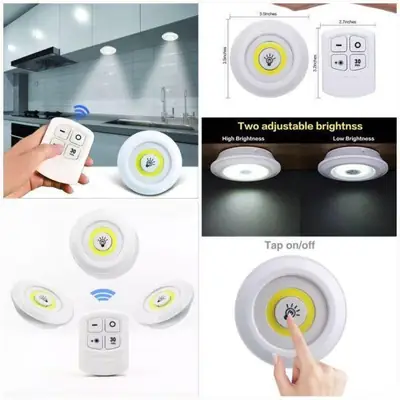 3 Pcs Tap LED Light with Remote Control – Battery Operated Wireless Push Lights for Cabinet, Wardrobe, Kitchen, Bedroom & Home