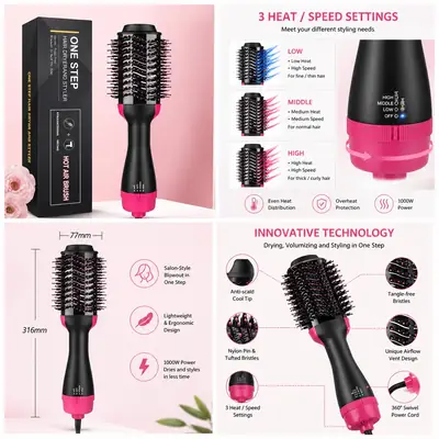  2 in 1 Hot Air Brush for Hair Drying and Styling