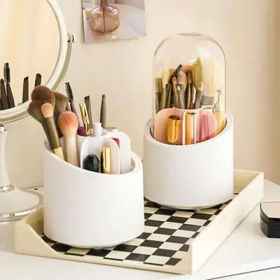 360° Rotating Makeup Brush Holder with Dustproof 