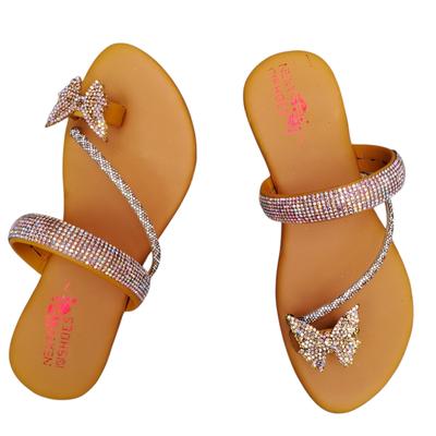 Women Rhinestone Butterfly Flats Yellow thumbnail 2