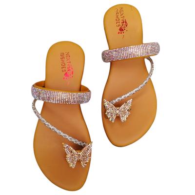 Women Rhinestone Butterfly Flats Yellow thumbnail 3
