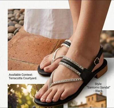 Women's Black Rhinestone Flip Flops Flat Sandals thumbnail 2