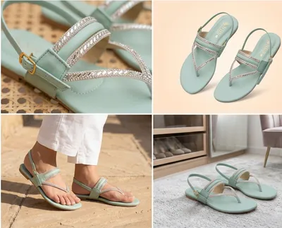 Mint Green Rhinestone Thong Sandals for Women thumbnail 2