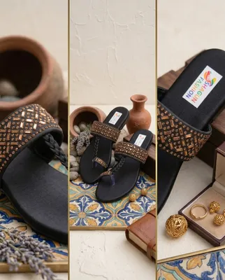 Women's Black Embroidered Flat Sandals thumbnail 2
