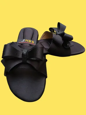Black Bow Flat Sandals for Women Synthetic Leather thumbnail 4