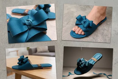 Women's Blue Bow Flat Slippers New Arrival thumbnail 3