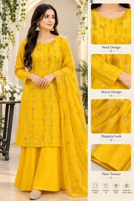 3 Pcs Women's Unstitched Sequins Embroidered Suit