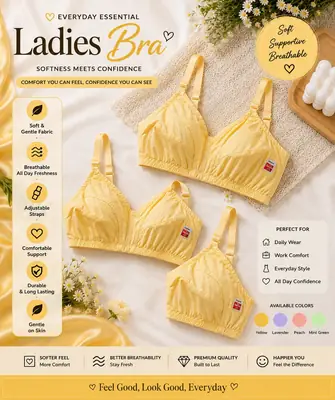 Set of three Cotton Plain Lightweight And Breathable Non-Padded Bra
